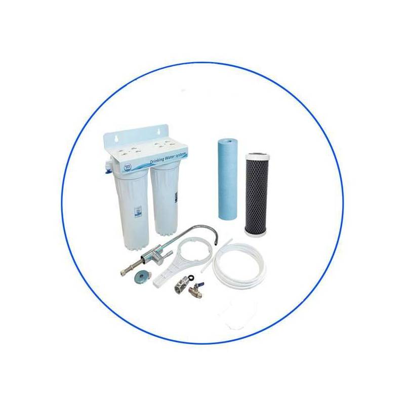 APDUC 14 ECO 2 Stage Under Counter Filter System, with Aqua Filter 10" FCPS5-AB 5μm and FCCBL-ECO 10μm filters Aqua Pure - 1